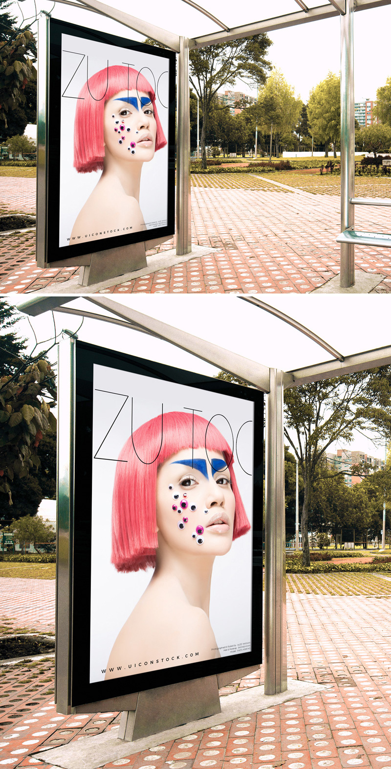 免费室外巴士站品牌海报样机插图